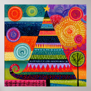 Colorful Abstract Christmas Tree Poster