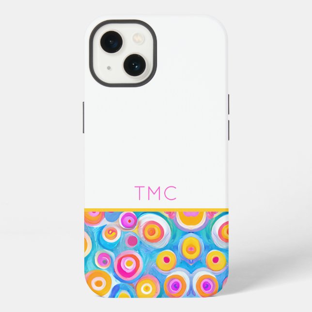 Colorful Abstract Circle Art INITIALS Summer Fun Iphone Case (Back)