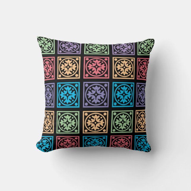 Colorful abstract circles and squares pillow (Front)
