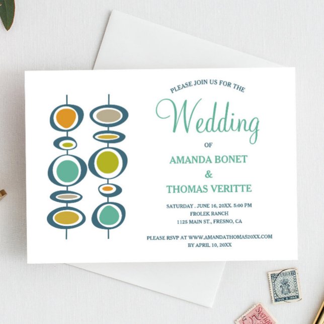Colorful Abstract Circles Mid Century Wedding Invitation (Creator Uploaded)