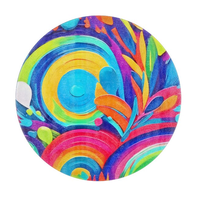 Colorful Abstract Circles Painting Cutting Board (Front)