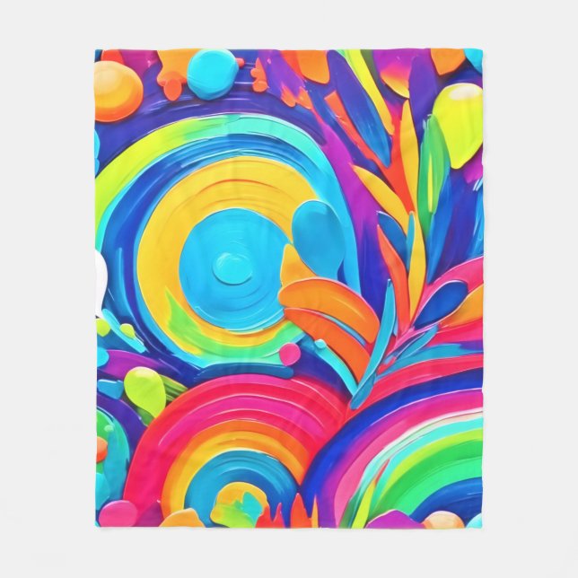 Colorful Abstract Circles Painting Fleece Blanket (Front)