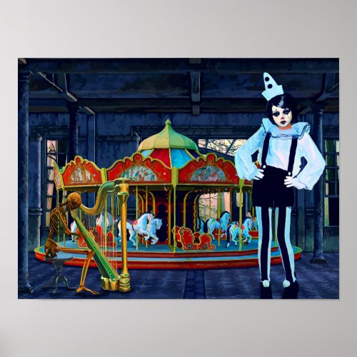 Colorful Abstract Circus Freaks Clown Art Poster