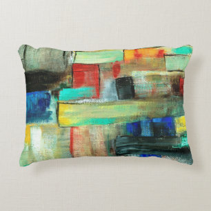 Colorful Abstract Cityscape Original Art Painting Decorative Pillow