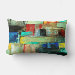 Colorful Abstract Cityscape Original Art Painting Lumbar Pillow