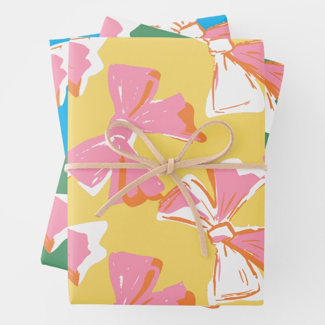 Colorful Abstract Coquette Bow Pattern Quirky Wrapping Paper Sheets (In situ)
