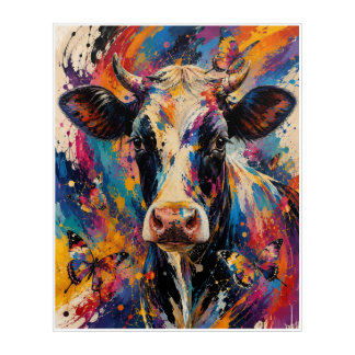 Colorful Abstract Cow Painting with Butterflies  Acrylic Print