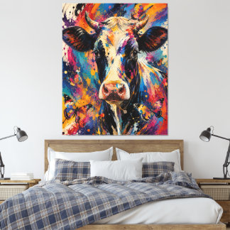 Colorful Abstract Cow Painting with Butterflies  Canvas Print