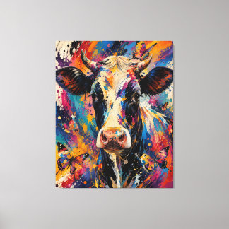 Colorful Abstract Cow Painting with Butterflies  Canvas Print