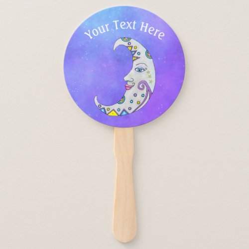 Colorful Abstract Crescent Moon With Face Purple Hand Fan