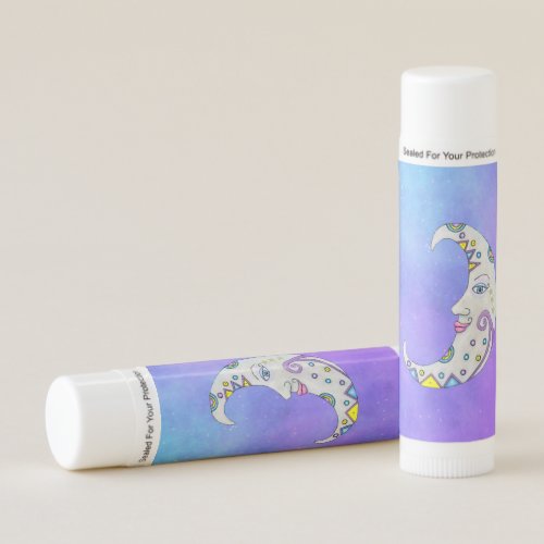 Colorful Abstract Crescent Moon With Face Scroll Lip Balm