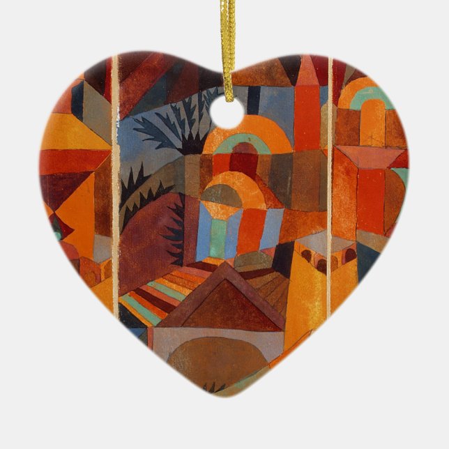 Colorful Abstract Cubism Klee Temple Gardens Ceramic Ornament (Front)