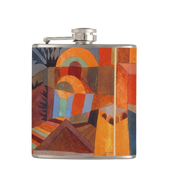 Colorful Abstract Cubism Klee Temple Gardens Flask (Front)