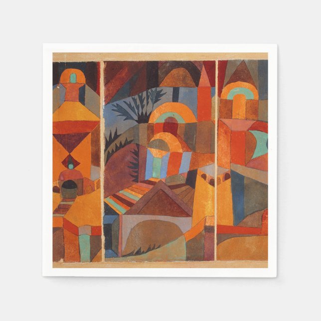 Colorful Abstract Cubism Klee Temple Gardens Paper Napkins (Front)