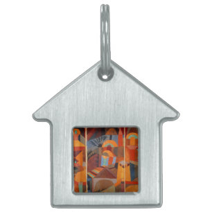 Colorful Abstract Cubism Klee Temple Gardens Pet ID Tag