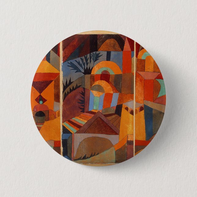 Colorful Abstract Cubism Klee Temple Gardens Pinback Button (Front)