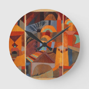 Colorful Abstract Cubism Klee Temple Gardens Round Clock