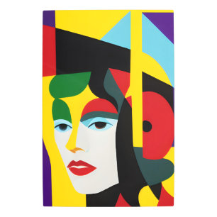 Colorful Abstract Cubist Face Portrait Metal Print