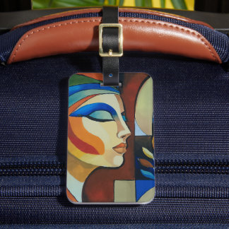 Colorful Abstract Cubist Woman Portrait Acrylic Lu Luggage Tag