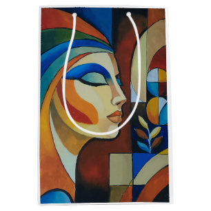Colorful Abstract Cubist Woman Portrait Medium Glo Gift Bag