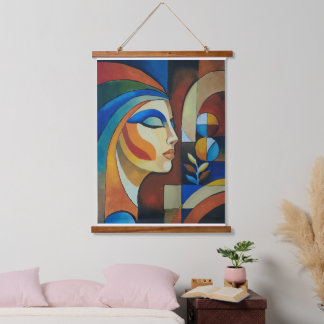 Colorful Abstract Cubist Woman Portrait Vertical W Hanging Tapestry