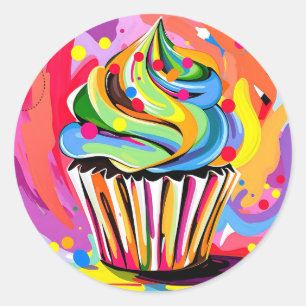 Colorful Abstract Cupcake with Vibrant Hues  Classic Round Sticker