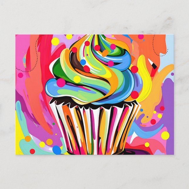 Colorful Abstract Cupcake with Vibrant Hues  Postcard (Front)