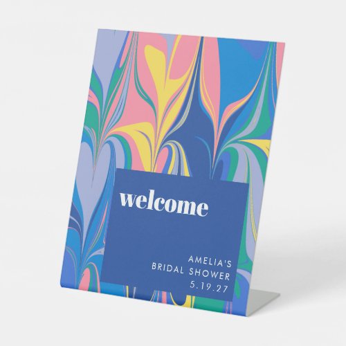 Colorful Abstract Custom Bridal Shower Welcome Pedestal Sign