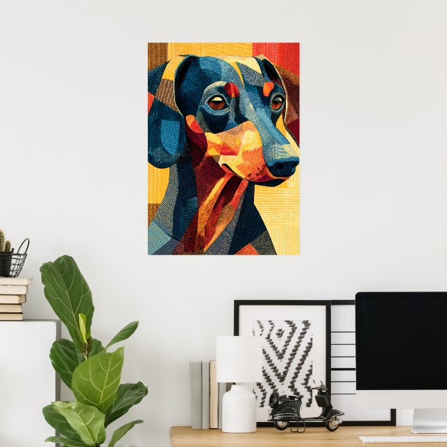 Colorful Abstract Dachshund Geometric Poster (Home Office)
