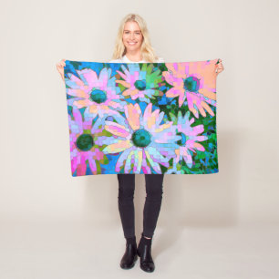 Colorful Abstract Daisies 2 Fleece Blanket
