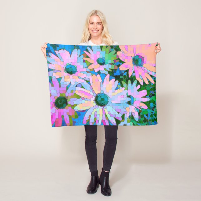 Colorful Abstract Daisies 2 Fleece Blanket (In Situ)