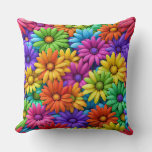 Colorful Abstract Daisies #34 - Throw Pillow