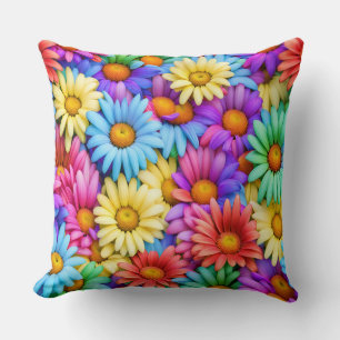 Colorful Abstract Daisies #37 - Throw Pillow