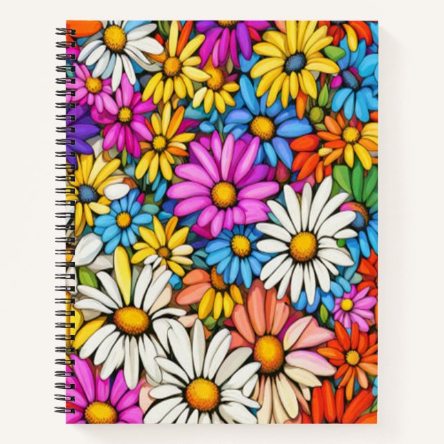 Colorful Abstract Daisies #415 - Spiral Notebook (Front)