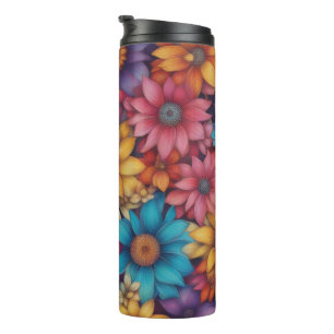 Colorful Abstract Daisies #46 -  Thermal Tumbler