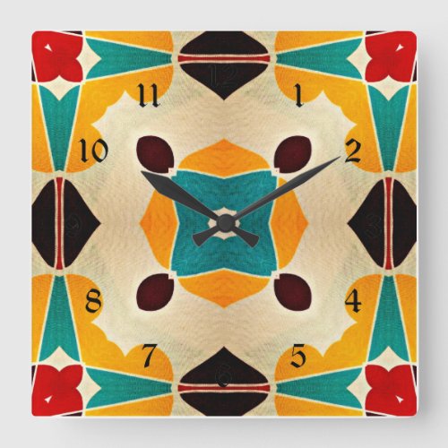 Colorful abstract design square wall clock