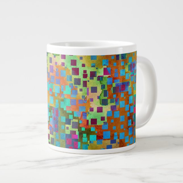 Colorful Abstract Digital Art with Squares Large Coffee Mug (Front Right)