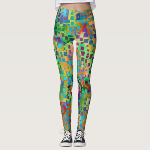 Colorful Abstract Digital Art with Squares Legging