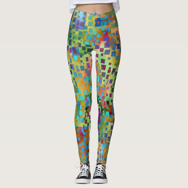 Colorful Abstract Digital Art with Squares Leggings (Front)
