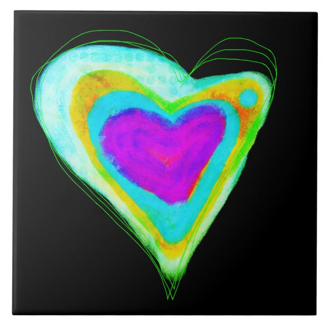 Colorful Abstract Digital Heart Painting Ceramic Tile (Front)
