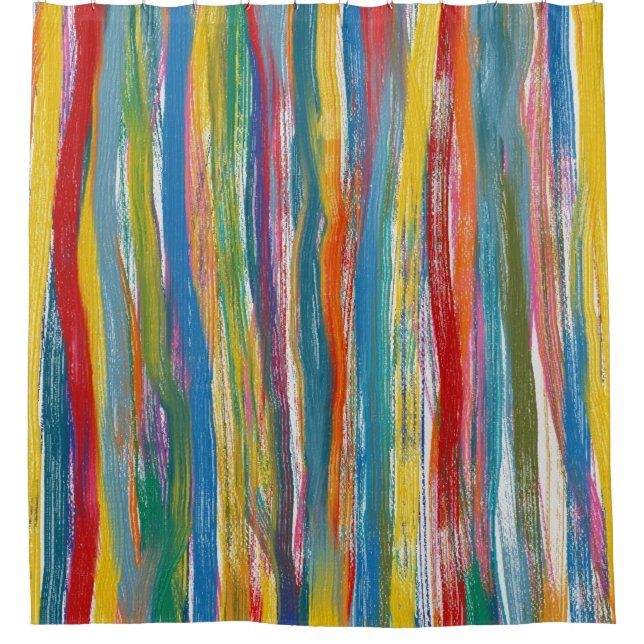 Colorful Abstract: Digital Oil Painting Lines Shower Curtain (Front)