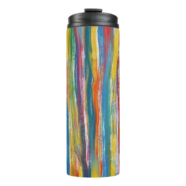 Colorful Abstract: Digital Oil Painting Lines Thermal Tumbler (Front)