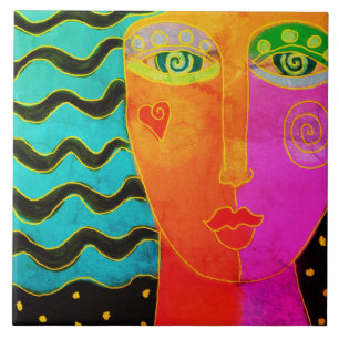 Colorful Abstract Digital Painting Ceramic Tile