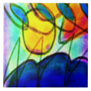 Colorful Abstract Digital Painting Ceramic Tile