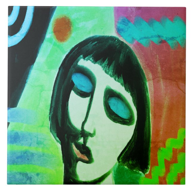 Colorful Abstract Digital Painting of a Woman Ceramic Tile (Front)
