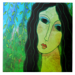 Colorful Abstract Digital Painting of a Woman Ceramic Tile