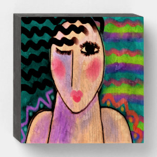 Colorful Abstract Digital Painting of a Woman Wooden Box Sign