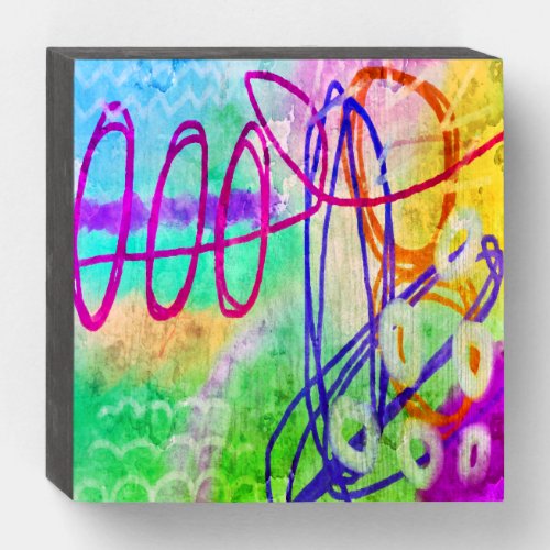 Colorful Abstract Digital Painting Wooden Box Sign