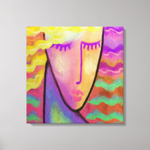 Colorful Abstract Digital Portrait of a Blonde Canvas Print