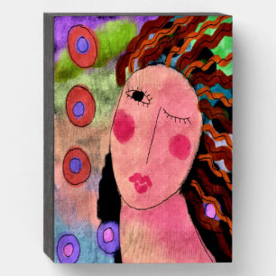 Colorful Abstract Digital Portrait of a Woman Wooden Box Sign
